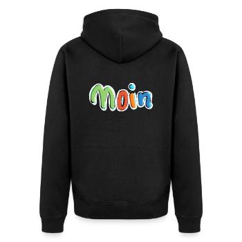 moin 18 2 - Unisex Premium Bio Zip Hoodie - Schwarz - Hinten - Nico (187cm)
