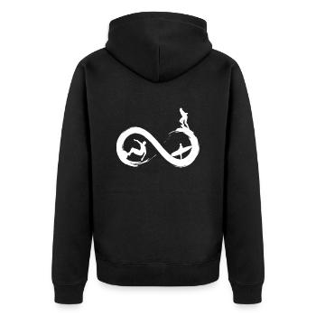 Unendliches Surfen - Unisex Premium Bio Zip Hoodie - Schwarz - Hinten - Nico (187cm)