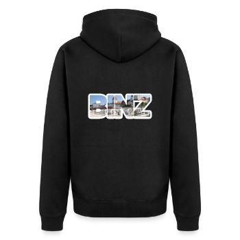 BINZ lettering with motif - Unisex Premium Organic Zip Hoodie - black - Back - Nico (187cm)