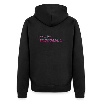 Federball Badminton crossminton - Unisex Premium Bio Zip Hoodie - Schwarz - Hinten - Nico (187cm)