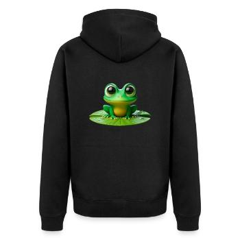 Cute Frog on a Lily Pad - Unisex Premium Organic Zip Hoodie - black - Back - Nico (187cm)