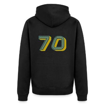 70. 70 YEARS. 70th ANNIVERSARY. 70 YEARS ANNIVERSARY. - Unisex Premium Organic Zip Hoodie - black - Back - Nico (187cm)