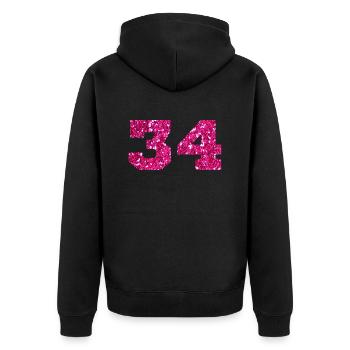 Numéro 34 paillettes rose - 34e anniversaire - Veste à capuche bio Premium Unisexe - noir - Dos - Nico (187cm)