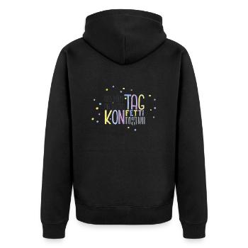Lass jeden Tag ein bisschen Konfetti regnen - Unisex Premium Bio Zip Hoodie - Schwarz - Hinten - Nico (187cm)