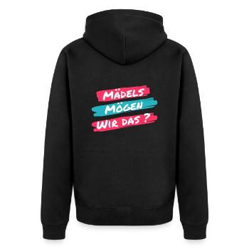 Les filles, est-ce qu’on aime ça ? Drôle de dicton d’un clic - Veste à capuche bio Premium Unisexe - noir - Dos - Nico (187cm)