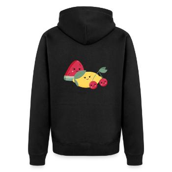 Wassermelone,Zitrone & Kirschen - Unisex Premium Bio Zip Hoodie - Schwarz - Hinten - Nico (187cm)
