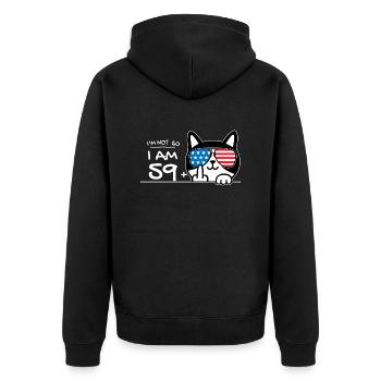 I'm Not 60, I Am 59 Plus 1 Middle Finger Cat Flip - Unisex Premium Organic Zip Hoodie - black - Back - Nico (187cm)
