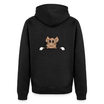 Jolie petite chatte jetant un coup d’œil caché derrière le mur - Veste à capuche bio Premium Unisexe - noir - Dos - Nico (187cm)