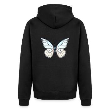 Detaillierter blauer Schmetterling in minimalistischem Design - Unisex Premium Bio Zip Hoodie - Schwarz - Hinten - Nico (187cm)