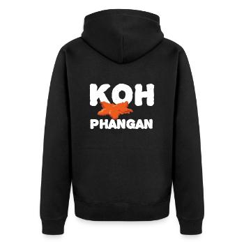 Koh Phangan Text - Unisex Premium Bio Zip Hoodie - Schwarz - Hinten - Nico (187cm)