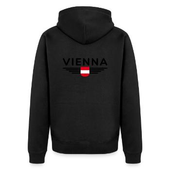 Wien Österreich Flagge T Shirt Outfit Design - Unisex Premium Bio Zip Hoodie - Schwarz - Hinten - Nico (187cm)