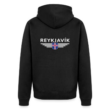 T-shirt Reykjavík – La ville des aurores boréales - Veste à capuche bio Premium Unisexe - noir - Dos - Nico (187cm)