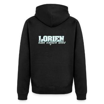 Motto Spruch Frau Vorname Lorien - Unisex Premium Bio Zip Hoodie - Schwarz - Hinten - Nico (187cm)