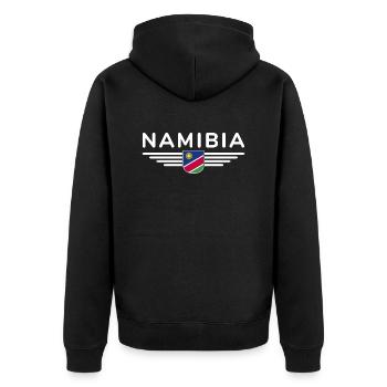 Namibia T-Shirt for Fans and Travelers - Unisex Premium Organic Zip Hoodie - black - Back - Nico (187cm)