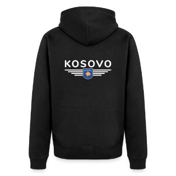 Kosovo Fan T-Shirt Design - Unisex Premium Bio Zip Hoodie - Schwarz - Hinten - Nico (187cm)