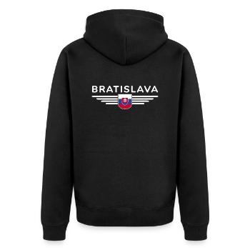 Bratislava, Slowakei Stil Design T-Shirt - Unisex Premium Bio Zip Hoodie - Schwarz - Hinten - Nico (187cm)