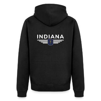 Indiana Fan T-Shirt – Montrez votre fierté ! - Veste à capuche bio Premium Unisexe - noir - Dos - Nico (187cm)
