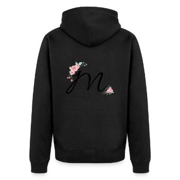 Buchstabe m Blumen - Unisex Premium Bio Zip Hoodie - Schwarz - Hinten - Nico (187cm)