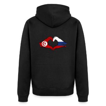 Tunisie Russie Drapeau Mains Coeur Forme Utilisé - Veste à capuche bio Premium Unisexe - noir - Dos - Nico (187cm)