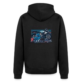 武士 メカニック Samurai Mechaniker - Unisex Premium Bio Zip Hoodie - Schwarz - Hinten - Nico (187cm)