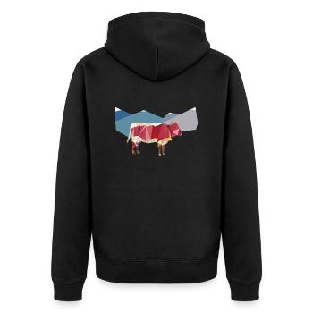 Pinzgauer ante alpes - Unisex Premium Bio Zip Hoodie - Schwarz - Hinten - Nico (187cm)