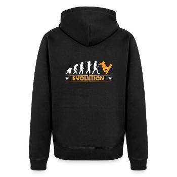 Snowboard Evolution - orange/weiss - Unisex Premium Bio Zip Hoodie - Schwarz - Hinten - Nico (187cm)