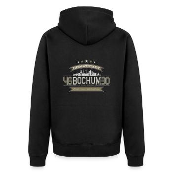 Heimatstadt Bochum beige/grau - Unisex Premium Bio Zip Hoodie - Schwarz - Hinten - Nico (187cm)