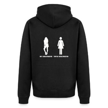 my girlfriend your girlfriend - Unisex Premium Organic Zip Hoodie - black - Back - Nico (187cm)
