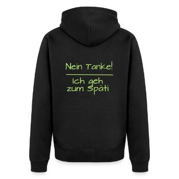 Nein Tanke! Ich geh zum Späti - Unisex Premium Bio Zip Hoodie - Schwarz - Hinten - Nico (187cm)