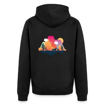 Chopper Wüste - Unisex Premium Bio Zip Hoodie - Schwarz - Hinten - Nico (187cm)