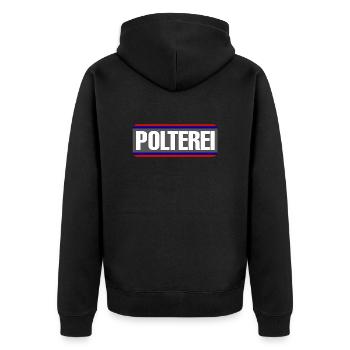 Polterei Spaß Junggesellenabschied - Unisex Premium Bio Zip Hoodie - Schwarz - Hinten - Nico (187cm)