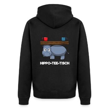 Hippo-Tee-Tisch Hippoteetisch Hypothetisch Hippo - Unisex Premium Bio Zip Hoodie - Schwarz - Hinten - Nico (187cm)