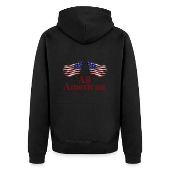 All American - Unisex Premium Organic Zip Hoodie - black - Back - Nico (187cm)