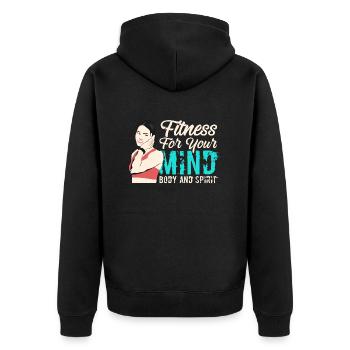 fitness for your mind body and spirit - Unisex Premium Organic Zip Hoodie - black - Back - Nico (187cm)