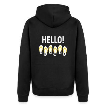 Hello Summer Spruch Urlaub Geschenk coole Sprüche - Unisex Premium Bio Zip Hoodie - Schwarz - Hinten - Nico (187cm)