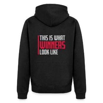 What Winners Look Like - Unisex Premium Bio Zip Hoodie - Schwarz - Hinten - Nico (187cm)