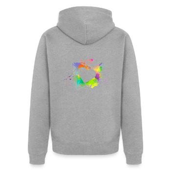 Herz Bunt - Unisex Premium Bio Zip Hoodie - Grau meliert - Hinten - Nico (187cm)