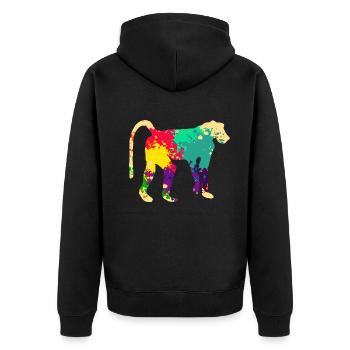 Bunter Pavian - Unisex Premium Bio Zip Hoodie - Schwarz - Hinten - Nico (187cm)