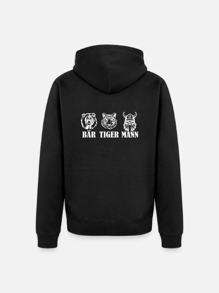 Bär Tiger Mann - Bärte - Unisex Premium Bio Zip Hoodie - Schwarz