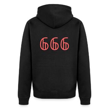 Engelszahlen |666|. - Unisex Premium Bio Zip Hoodie - Schwarz - Hinten - Nico (187cm)