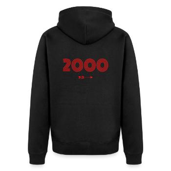 Jahrgang 2000 - Unisex Premium Bio Zip Hoodie - Schwarz - Hinten - Nico (187cm)