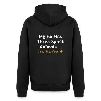 My EX has Three spirit animals Lion, ass, cheetah - Unisex Premium Organic Zip Hoodie - black - Back - Nico (187cm)