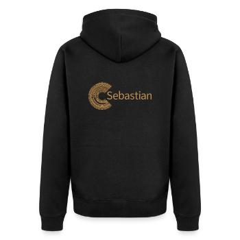 Für Sebastian - Unisex Premium Bio Zip Hoodie - Schwarz - Hinten - Nico (187cm)