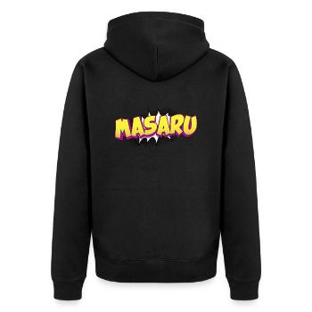 Masaru Benutzerdefinierter Name Comic-Buch-Stil Pop-Art, - Unisex Premium Bio Zip Hoodie - Schwarz - Hinten - Nico (187cm)
