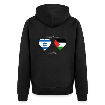 PeaceNotWarIsrlPal - Unisex Premium Bio Zip Hoodie - Schwarz - Hinten - Nico (187cm)