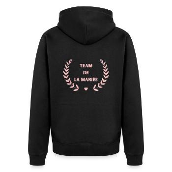 Roségold Braut Team - Brautgeschenk - Unisex Premium Bio Zip Hoodie - Schwarz - Hinten - Nico (187cm)