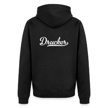 Drucker - Unisex Premium Bio Zip Hoodie - Schwarz - Hinten - Nico (187cm)