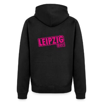 Leipzig - 0341 - Vorwahl - Sachsen - Unisex Premium Bio Zip Hoodie - Schwarz - Hinten - Nico (187cm)