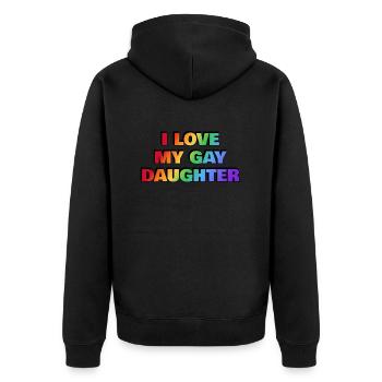 Ich liebe meine schwule Tochter - Unisex Premium Bio Zip Hoodie - Schwarz - Hinten - Nico (187cm)