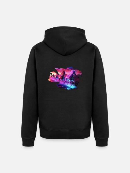 Electric Herd - Synthwave Horses - Unisex Premium Organic Zip Hoodie - black